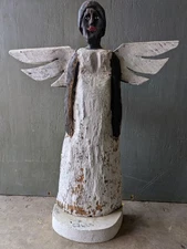 Large 23" Carved Wood Angel - Christmas Folk Art  Guardian – Signed, Painted