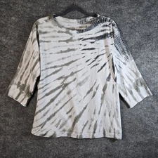 J Jill T Shirt Womens XL Gray Tie Dye Organic Cotton 3/4 Sleeve
