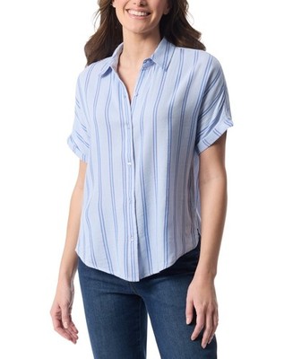 Gloria Vanderbilt Striped Printed Short-Sleeve Shirt Women's L Light Blue Combo
