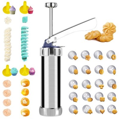 Upgraded Cookie Press , Stainless Steel Spritz Cookies Press Kit With 20 Disc...