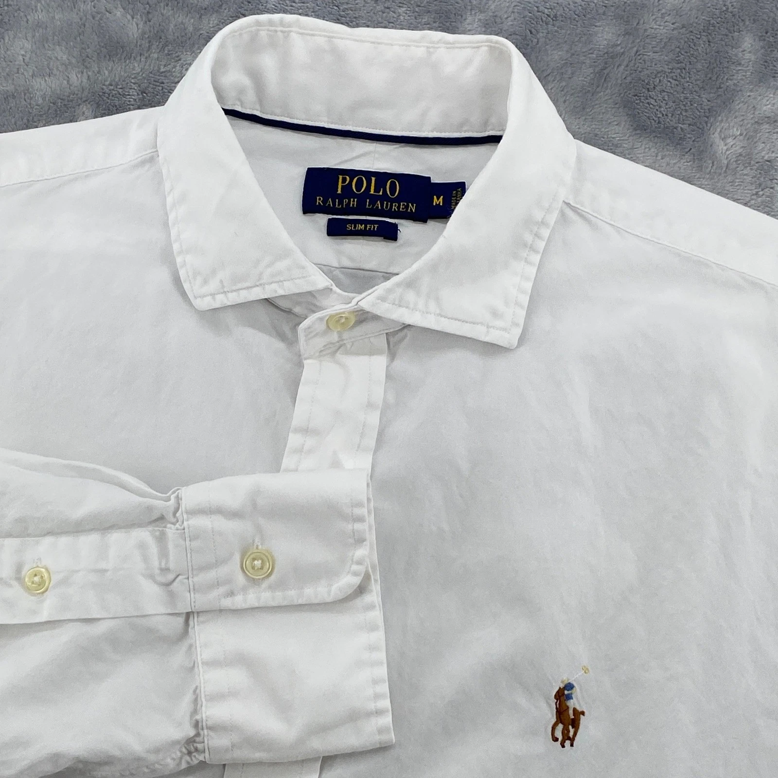 Polo Ralph Lauren Mens Medium Slim Fit White Cotton Button Up Shirt Long Sleeve