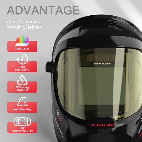 YESWELDER 4 Sensoren Solar Schweißhelm automatische Verdunkelung WIG/MIG/ARC/Schliff/Plasma - Bild 3 von 80