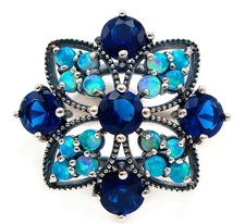 2CT Treated Sapphire & Opal 925 Sterling Silver Art Deco Ring Sz 7 US2