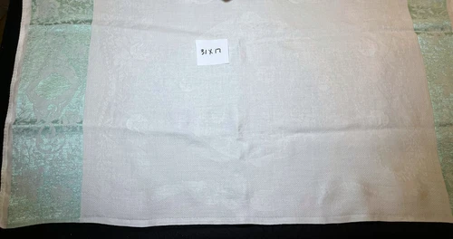 Vintage Green Striped Linen Damask Towel 31 x 17