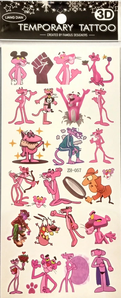 MARKENLOS 3D Einmal-Tattoos Temporär Pink Panther Rosa 9cm x 19cm Party Geburtstag