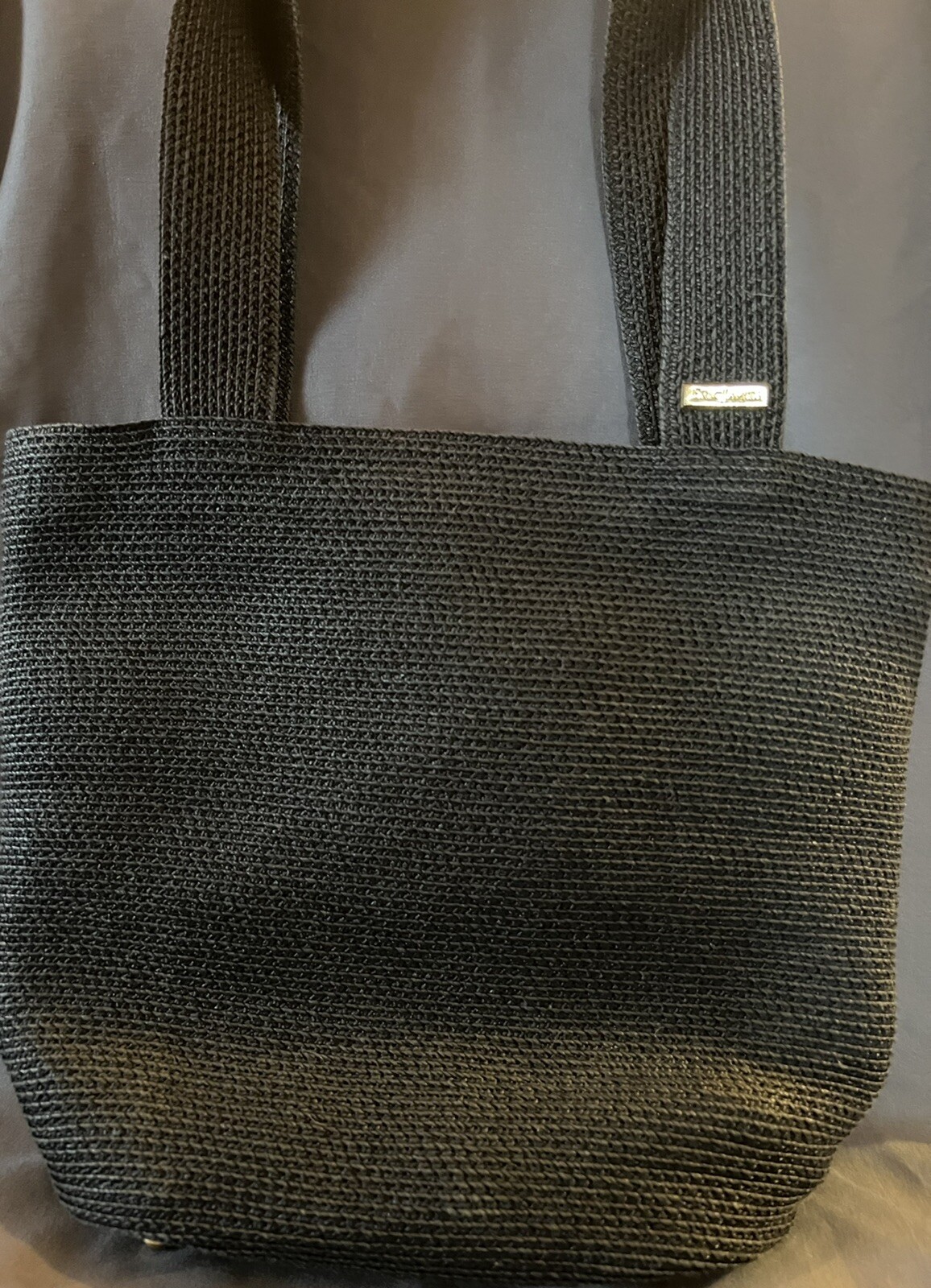 Eric Javits Black Woven Zippered Handbag - image 1