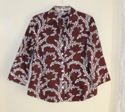 Foxcroft Größe 8 Ungewöhnlich Brown Weiß Faltenfreie Gitter Art-To-Wear Hemd