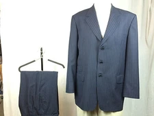 PAUL SMITH LONDON * Navy Blue w/ Blue Pinstripes Wool Suit 46L 9/10!