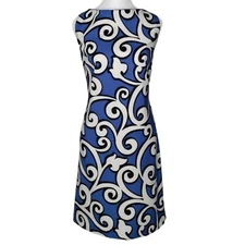 Maggy L Plus Size 14 Blue Multi Color Swirl Print Sleeveless Sheath Midi Dress