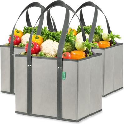 Reusable Grocery Bags (3 Pack)   Heavy Duty Reusable Shopping Bags with Box Shap