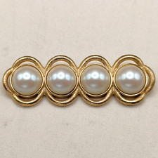 Vintage Brosche Monet Design punziert weiße Kunstperlen Goldfarben Metall Retro