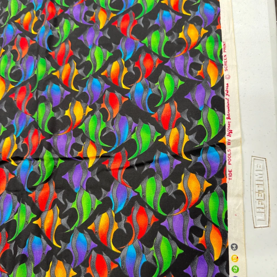 Tela Hoffman vintage multicolor peces marea piscinas algodón 43x184 5,1 yardas Foto 4 de 4