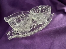 Cut Glass Sugar and Creamer (with stick handle) set with underplate