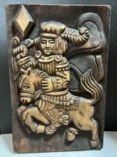 VTF KING ON HORSE Wall Hanging Plaque Relief Home Decor Foam MCM FAUX WOOD