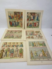 6- 1880's Color Lithographs of Medieval Costume Europa Mittelater