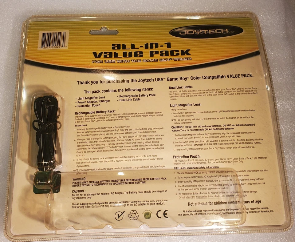 VINTAGE JOYTECH NINTENDO GAMEBOY COLOR VALUE PACK,LIGHT SHIELD,LINK CABLE 5 IN 1 - Image 4 of 4