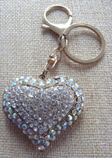Bling Heart Love Romance Large Goldtone w Crystals Key Chain Key Fob
