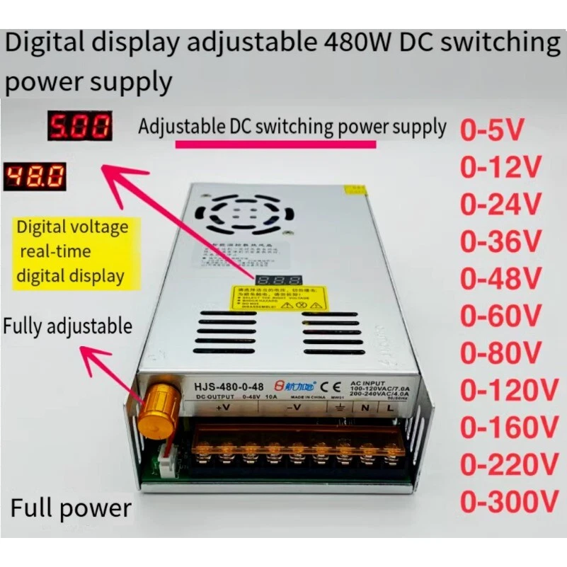 DC Switching Power Supply Adjustable Current Unit Converter 480W 0-300V /1.6-60A - Image 2 of 4