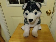 REALISTIC LIFELIKE BLUE EYED SIBERIAN HUSKY SITTING PUPPY DOG PLUSH DOLL FIGURE