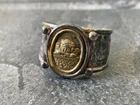 Lovely Vintage 925 Italy HAN Sterling w/ Vermeil Cherub Ornate Sz 10 Adjustable