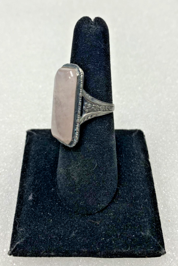 Rectangle rose quartz sterling silver ring size 6… - image 2