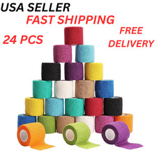 24-Rolls Self Adhesive Bandage Wrap, Vet Medical Tape 2 In x 5 Yds Multi-Color