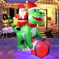 5 Ft Christmas Inflatable Dinosaur with Santa, LED Lights, Indoor Outdoor Hol...