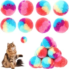 KALIONE 30 Pcs Soft Plush Cat Ball 1.2-inch Rainbow Toy Balls Fuzzy... 