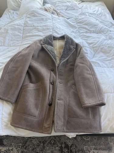 NORM THOMPSON Shearling Coat Mens 44 Suede Sherpa Lined Wool The Sheepskin Shop - product listing photo