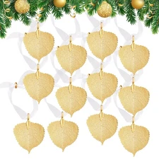 12 Pcs Aspen Leaf Ornament for Christmas Tree 24k Gold Dipped Real Leaves 1.8...