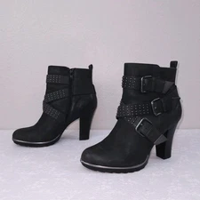 SOFFT Ankle Boots Women's 8 Buckle Studded Moto Whitney Heeled Strappy Booties