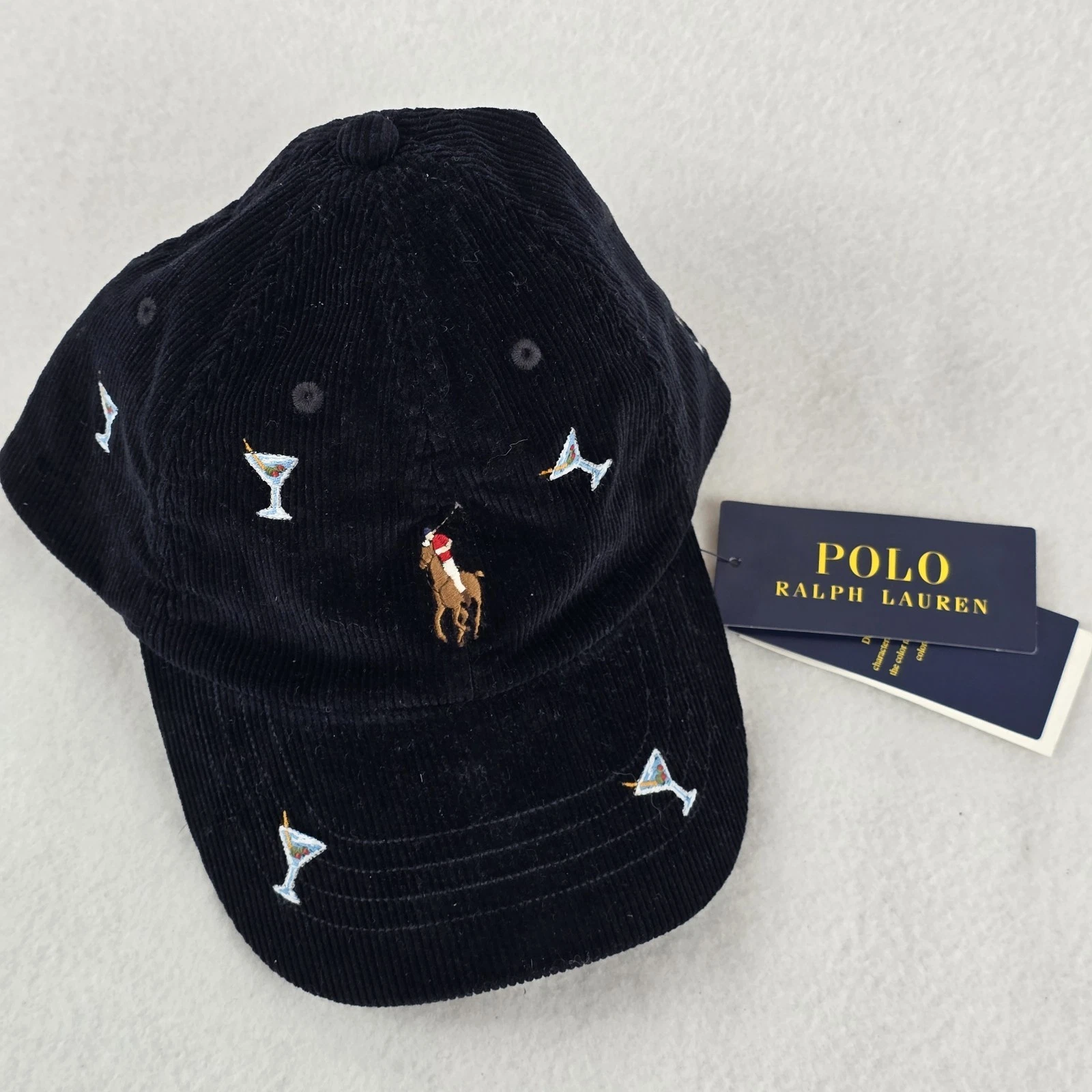  Polo Ralph Lauren Pony Hat Martini Cocktail Drinks Corduroy Baseball Cap NEW