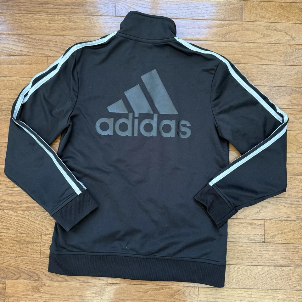 Adidas Chaqueta de Pista Jóvenes Niños Grande 14/16 Negro Gris Cremallera Completa Parque Infantil Deportes Foto 2 de 4