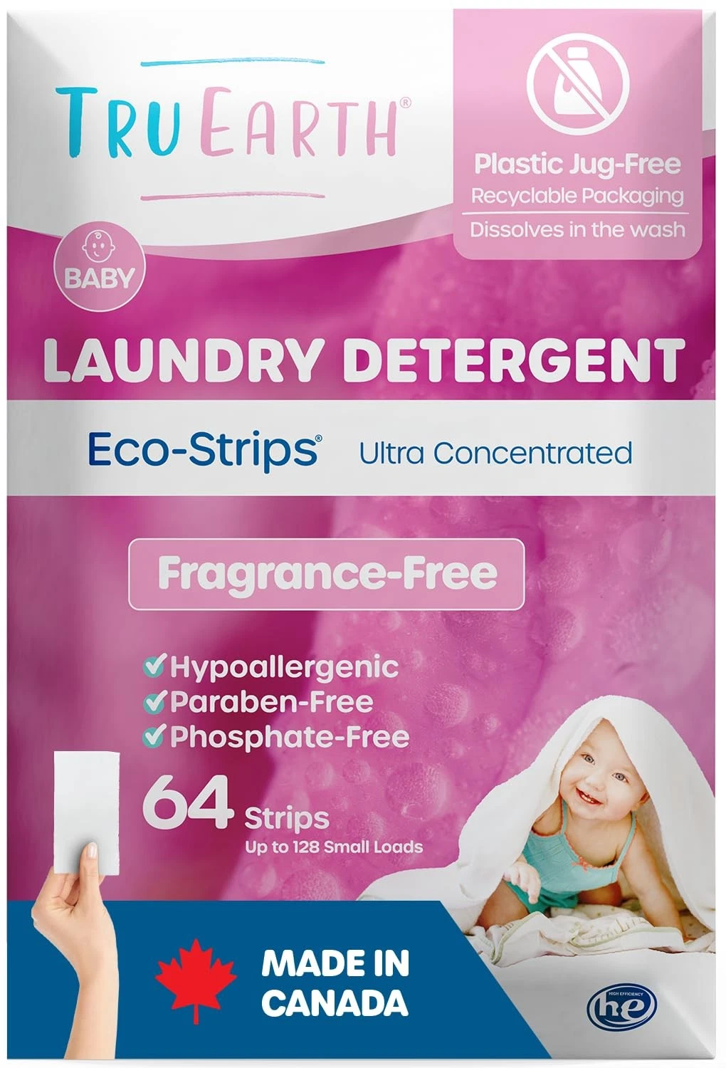 Hypoallergenic Baby Laundry Detergent Sheets/Strips for Sensitive Skin, 64 Co...