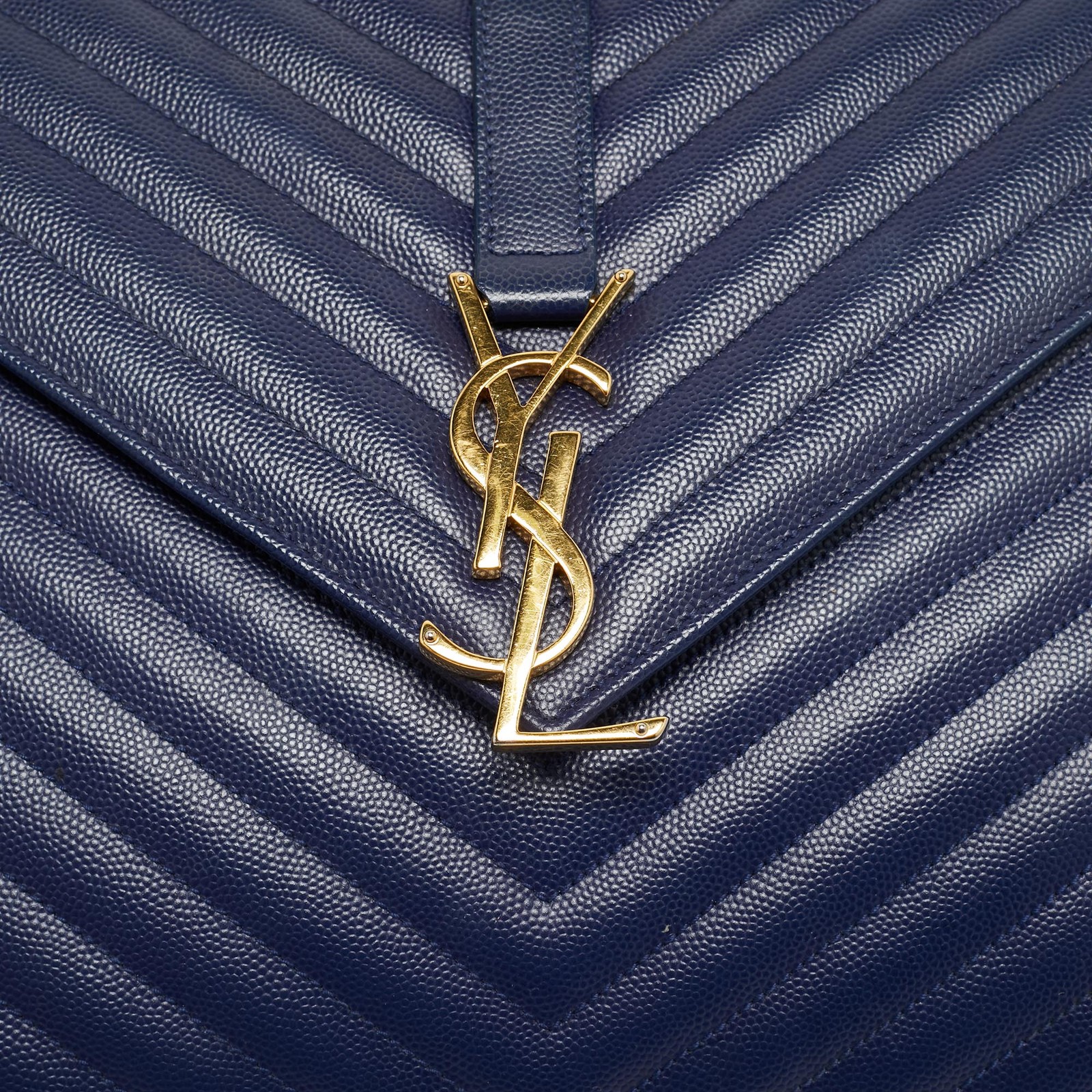 Borsa a tracolla Saint Laurent blu in pelle matelasse grande con busta monogramma