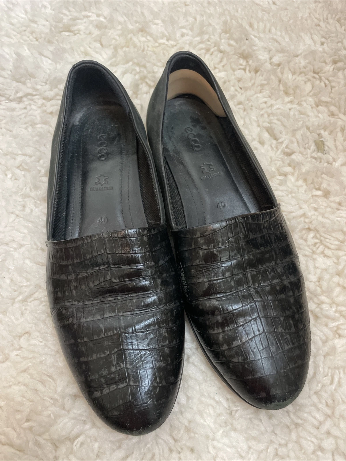 ECCO donna EUR 40 U.S. Ballerina taglia 8 scala 2 0 piatti in pelle nera