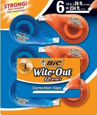 BIC Wite-Out EZcorrect Correction Tape - 6 pack - white out