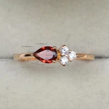 Genuine Red Garnet Stacking Ring Diamond Solid 18k Yellow Gold Handmade Jewelry