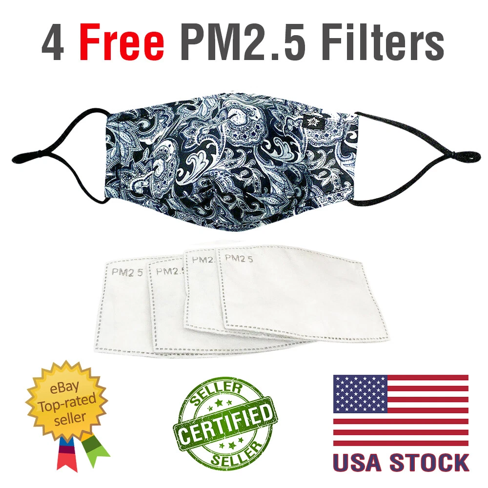 100 FACE MASK Washable COTTON BLACK WHITE PAISLEY Nose Wire for PM2.5 Filter