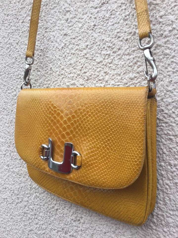 VINTAGE 60’s SUSAN LONDON YELLOW LEATHER HANDBAG DESIGNER STYLISH MOD - Image 2 of 4