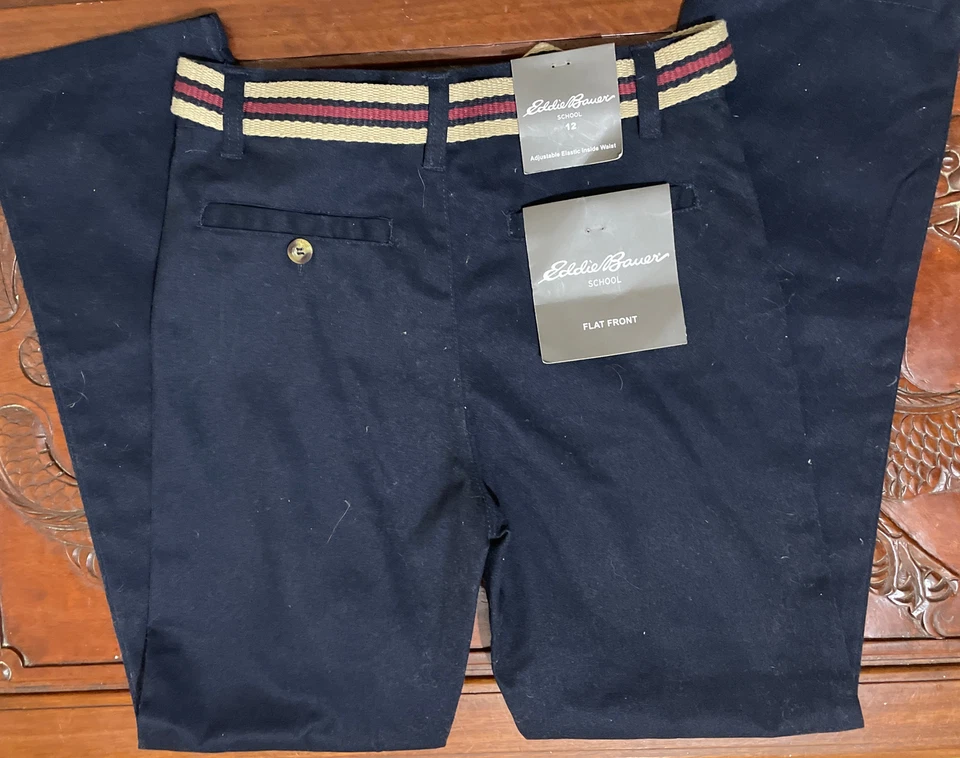 Pantalones de uniforme escolar Eddie Bauer para niño azul marino frente plano talla 12 Foto 2 de 3