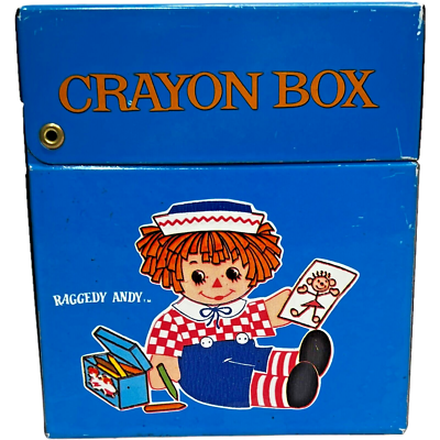 Vintage 1974 Raggedy Ann And Andy Metal Tin Crayon Box By J Chein