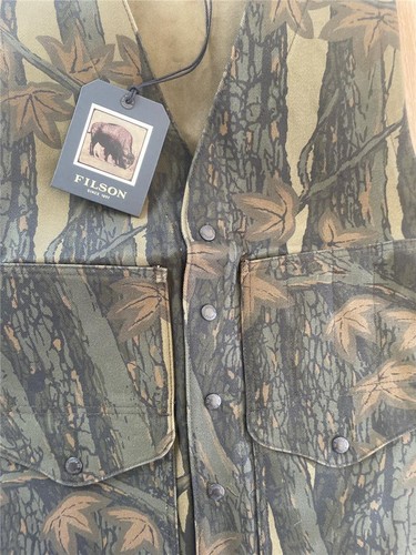 FILSON Rugged Twill Cruiser Vest L Maple Bark Camo Hunting MSRP $260 Snap Front - Picture 2 of 6