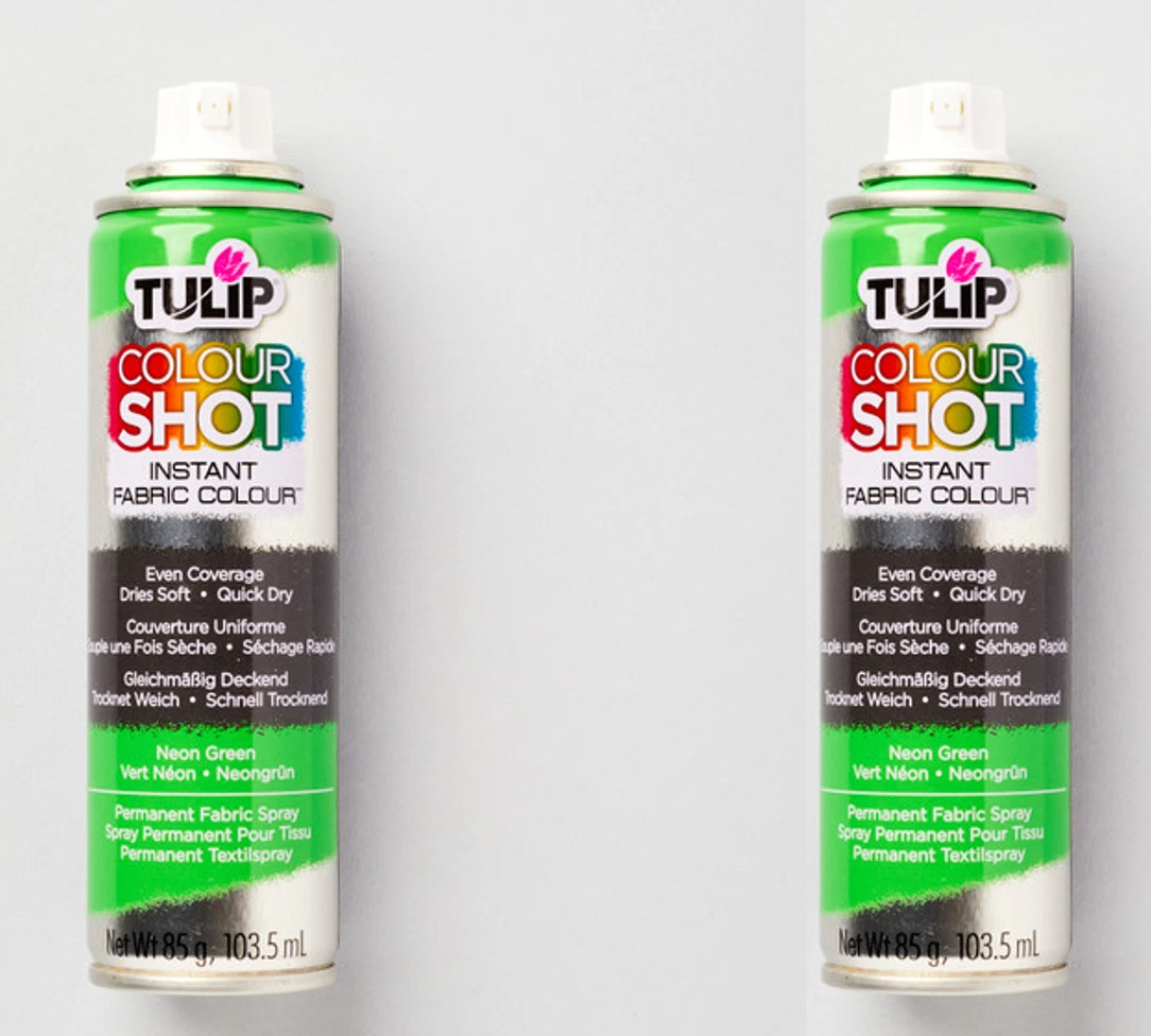 2x Tulip Colour Shot Fabric Spray Paint 3oz 103.5ml Neon Green 34297 ink  dye