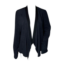 INC International Concepts Blazer Womens Large Navy Black Open Front Waterfall
