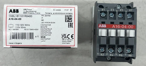 A16-04-00-84 ABB, Contactor, Non-Reversing, 120VAC Coil, 30A, 4-Pole, A16 Series