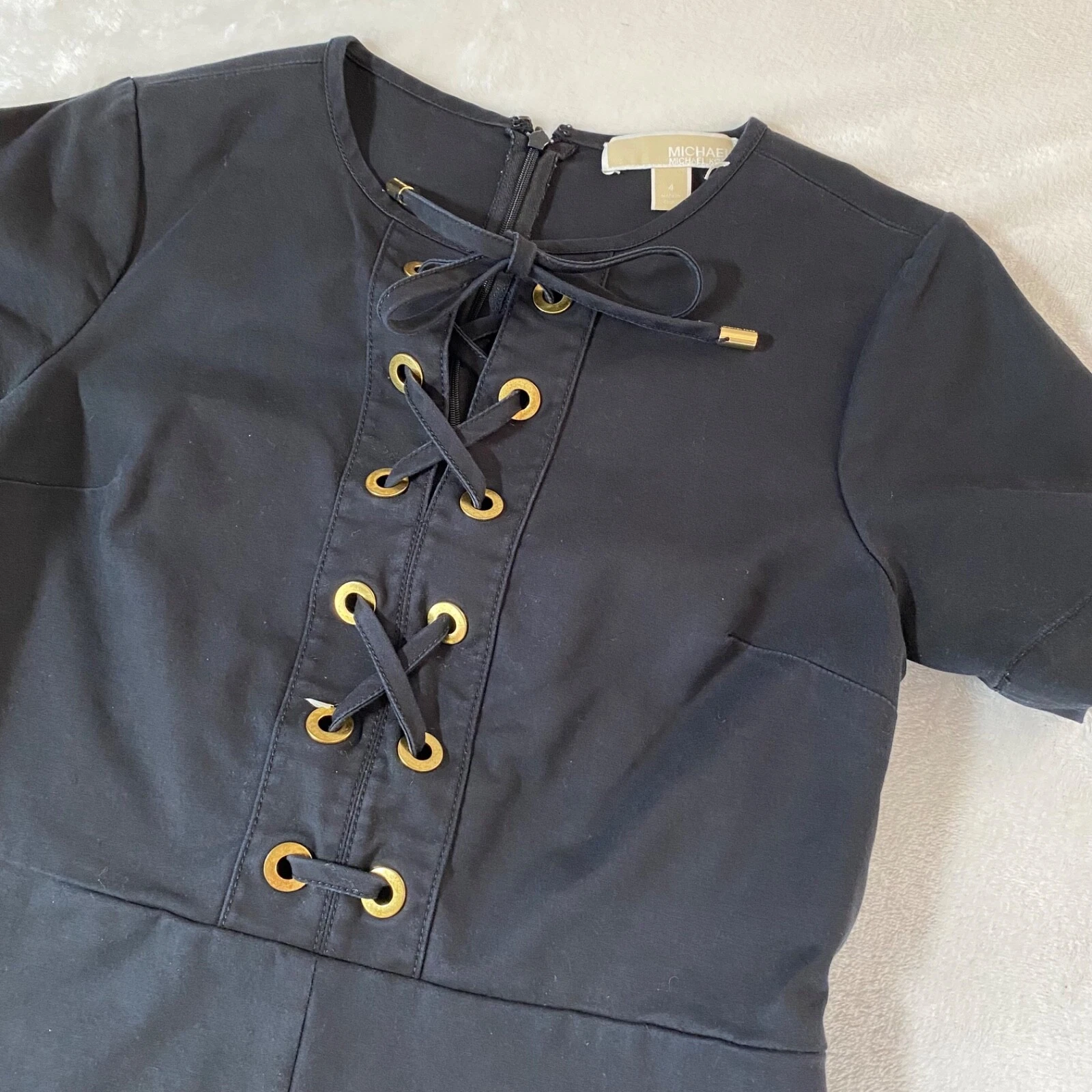 Abito donna nero Michael Kors tg 4 manica corta stringato davanti occhielli