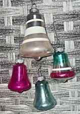 Lot 4 Vintage SHINY BRITE Christmas Ornaments 3 Small 1 Big BELL Shaped Silvered