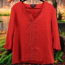 Pendelton Red Woven Linen Lora Tunic Lagenlook Artsy Quiet Luxury Size 4