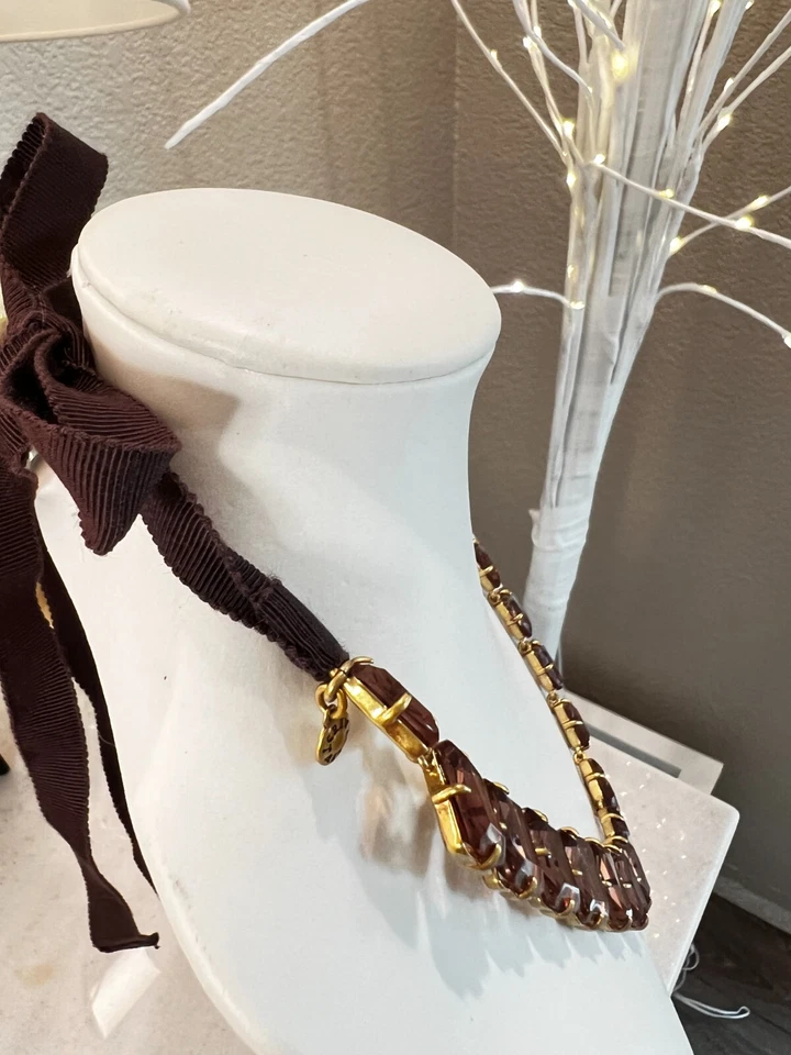 Collar J Crew Cuadrados Marrón Tono Dorado Cinta Marrón 43" N523 Foto 4 de 4